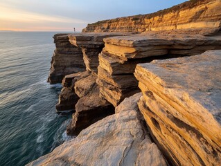 Obraz premium Dramatic Cliffs Overlooking the Ocean at Sunset