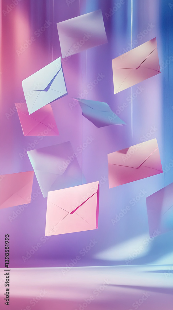 Aufkleber colorful floating envelopes with a dreamy bokeh background, symbolizing communication, messages, and