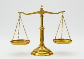 Classic golden balance scales isolated on white background