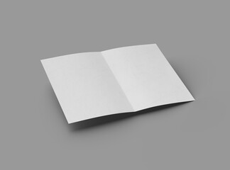 3d rendered image of an A4 sheet with a parallel bend in the center isolated on a light grey background