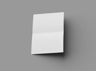 3d rendered image of an A4 sheet with a parallel bend in the center isolated on a light grey background