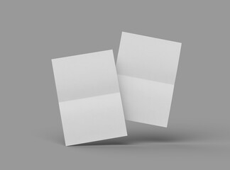 3d rendered image of an A4 sheet with a parallel bend in the center isolated on a light grey background