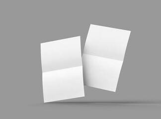 3d rendered image of an A4 sheet with a parallel bend in the center isolated on a light grey background