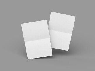 3d rendered image of an A4 sheet with a parallel bend in the center isolated on a light grey background