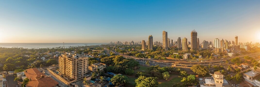 The areas of Wadala, Parel, and Dadar in midtown Mumbai are bathed in sunlight on a summer afternoon