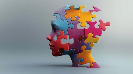 Visually striking interpretation of a child s head shaped like a puzzle illuminated with warm and cool hues