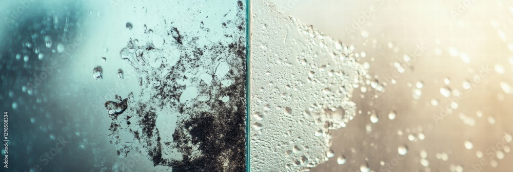 Poster Before and after cleaning glass showing dirt and grime on the left and a clear view on the right in soft lighting. Generative AI