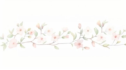 Fototapeta premium Blossoms as divider watercolour illustration pattern flower plant.