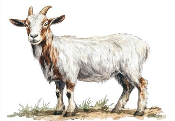 Fototapeta premium Realistic Illustration of a Goat Standing on Grassland with Details