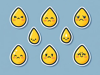 Emotional liquid droplets in a minimalist vector illustration on blue