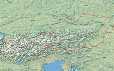 Fototapeta premium Austria Topography and Borders Map