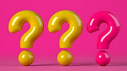 Three Glossy Question Marks on Pink Background