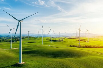 Fototapeta premium In Skanderborg, Denmark, a field hosts wind turbines that generate electricity