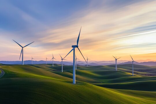 A field in Skanderborg, Denmark, is home to wind turbines producing electricity
