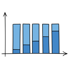 Hand drawn cartoon blue growing graph on white background.