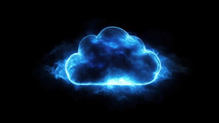 Cloud computing symbol linked with data nodes, secure network visualization, dark high-tech theme