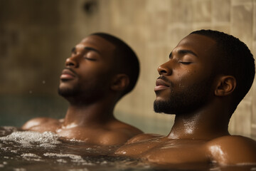 Two African American men enjoying a spa 