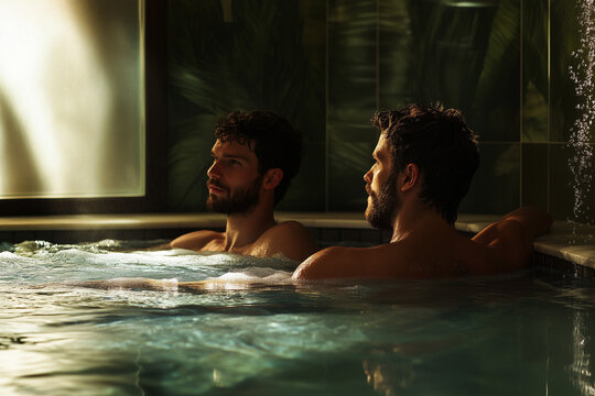 Two men enjoying a spa 