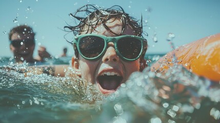 Fototapeta premium In the sea, a young woman with a boho style is the subject of a fashion model portrait taken outdoors