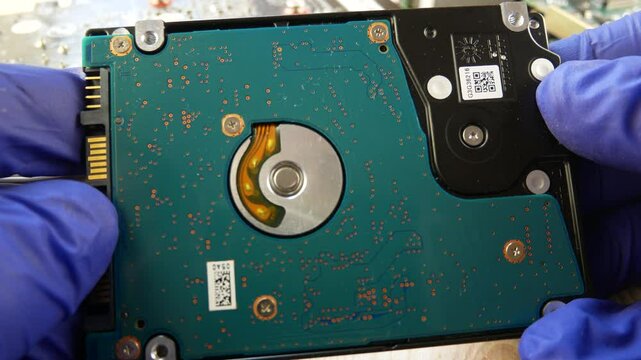 The computer's system disk is in the hands of the wizard. Concept of repair and maintenance of computers and computer equipment.