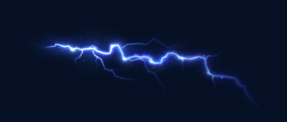 Realistic lightning effect, thunderstorm, stormy weather, electric discharge. Vector illustration