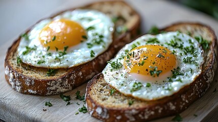 Sunny-side up eggs on toast, kitchen, breakfast
