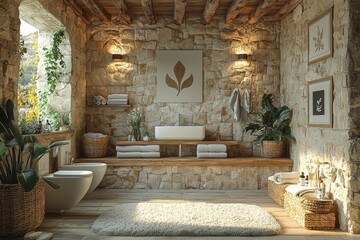 A minimalist bathroom that embodies Earth Day principles through its decor and functionality