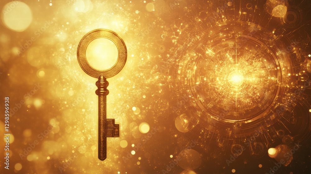 Aufkleber golden key against a swirling cosmic background representing unlocking secrets and possibilities in 