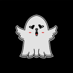 Adorable Ghost with Heart Eyes and Open Mouth, Cute Halloween Illustration for Kids' Parties and Festive Decorations.