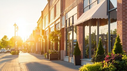 Fototapeta premium This newly constructed building offers a unique blend of retail and business space, complete with an awning, and is currently available for purchase or rental with copy space