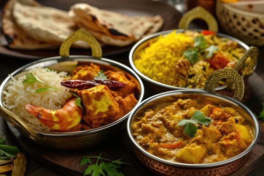 indian food in brass bowl