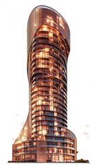 A high-rise with a clock tower against a clear background becomes &lsquo;A lofty edifice with a clock at its highest point set against a translucent setting