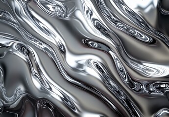 Abstract Silver Metallic Surface with Fluid Flowing Patterns