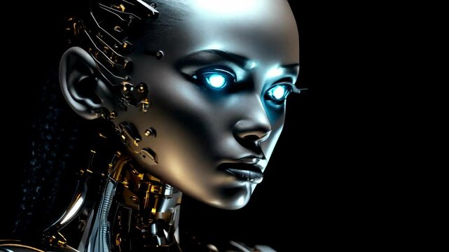Portrait of a woman symbolically turning into virtual human, virtual character, or digital clone, using computer-generated from the real persona. AI artificial intelligence.