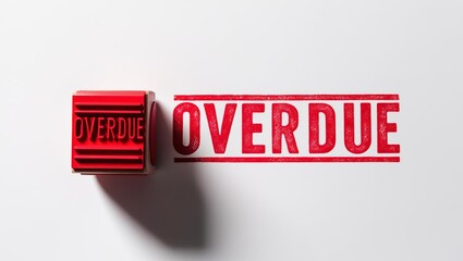 A red "OVERDUE" stamp leaving an impression on a white surface, symbolizing a deadline that has not been met.