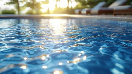 Obraz premium Sunset Poolside Calm Water, Relaxing Resort