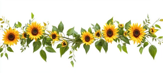 Obraz premium Bright and Cheerful Sunflower Arrangement with Green Leaves