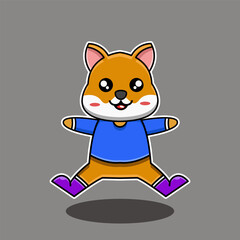 Adorable Fox Mascot Jumping: Kawaii Vector Art with Happy Expression and Colorful Outfit.