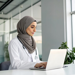 arab woman using a laptop in the city