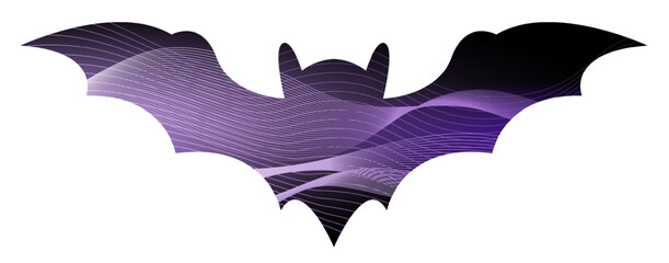 Bat silhouette vector illustration with flowing lines in purple on a black background showcasing a sleek design