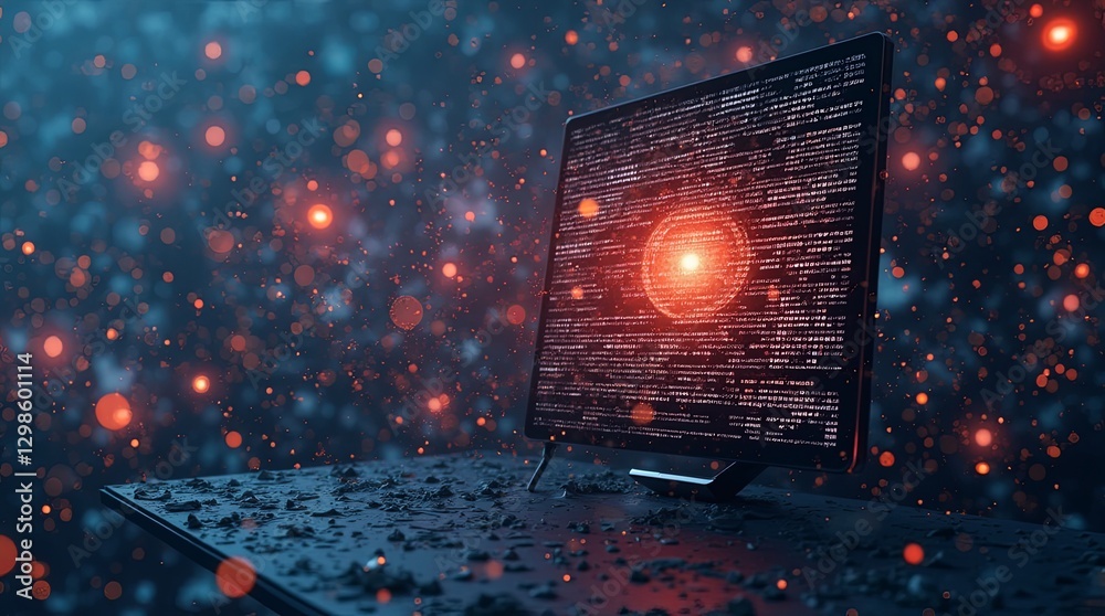 Poster A computer monitor with a red glowing circle on it