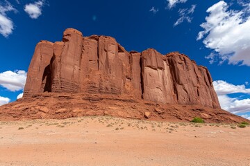 Fototapeta premium A rugged desert cliff with layers of red rock, carved by wind over centuries