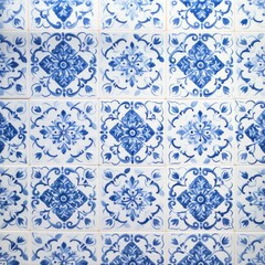 Tiles of blue pattern backgrounds white art.
