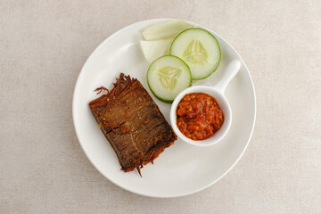 Empal Gepuk, Fried Beef Chunks with spice and herb, Indonesian food
