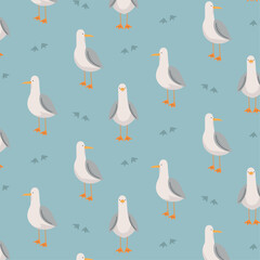 Obraz premium Sea pattern with seagulls on blue background