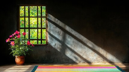 Richly Decorated Prayer Mat on Polished Wooden Floor in Serene Setting