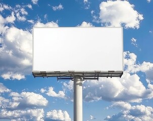 Fototapeta premium A large white vertical LED display billboard is to be mockingly displayed on a tower building with a blue sky in the background, complete with a clipping path for the mockup