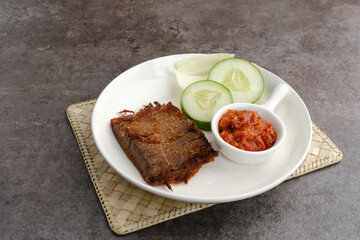 Empal Gepuk, Fried Beef Chunks with spice and herb, Indonesian food
