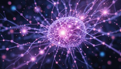Angled view glowing neural network in pastel purples