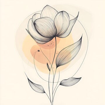 Naklejki Elegant line art flower with abstract gradient background high resolution picture